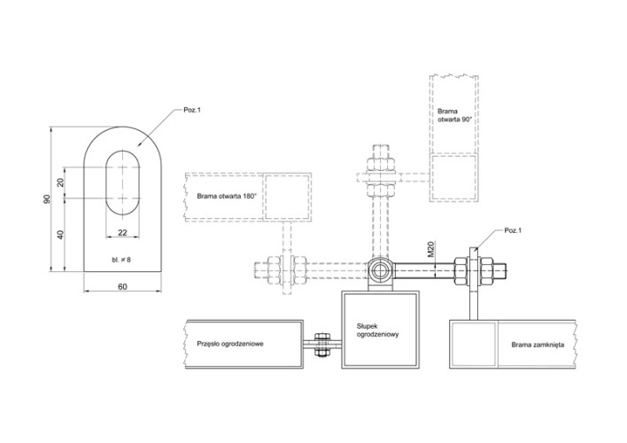 15.254.20 - Element - kąt otwarcia 180° - M20